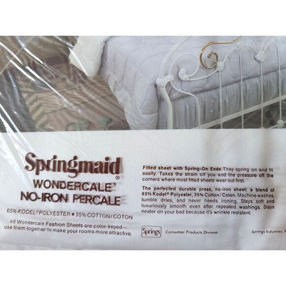 VTG NOS Springmaid Wondercale No Iron Percale CREAM WHITE QUEEN FLAT Bed Sheet - Picture 4 of 4